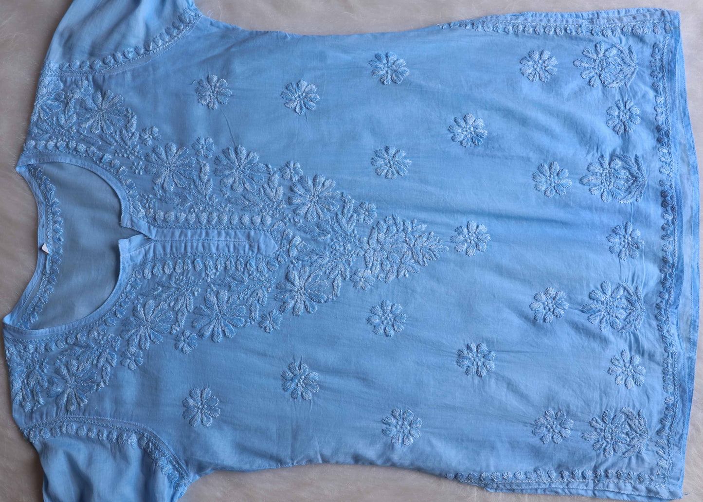 Nazakat Ice Blue Cotton short kurta