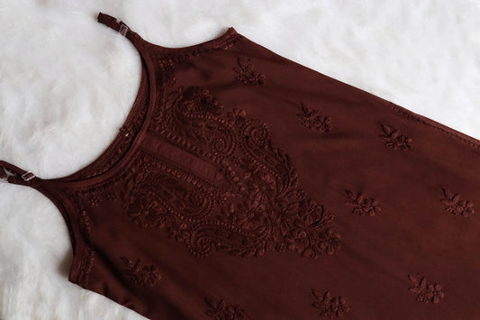 Falak Chocolate Brown Noodle Strap 3 Piece Kurta set