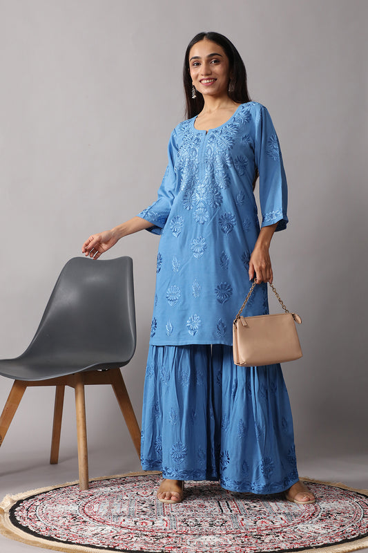 roohani Ice Blue rayon Garara set