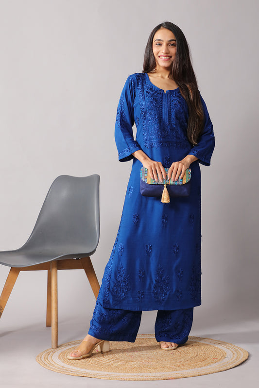 Aayat Royal Blue Rayon Kurta Pant set