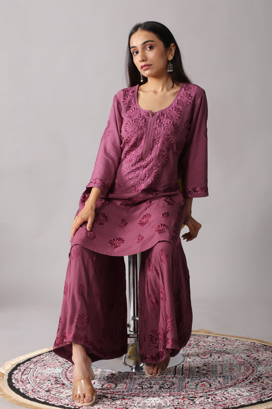 roohani Smoky Purple rayon Garara set