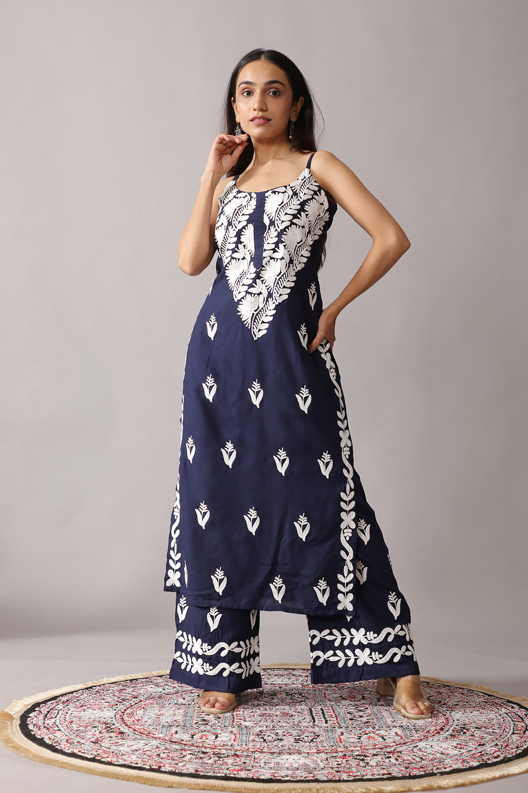 SUHANI Navy Blue Sleeveless Rayon Kurta Pant set