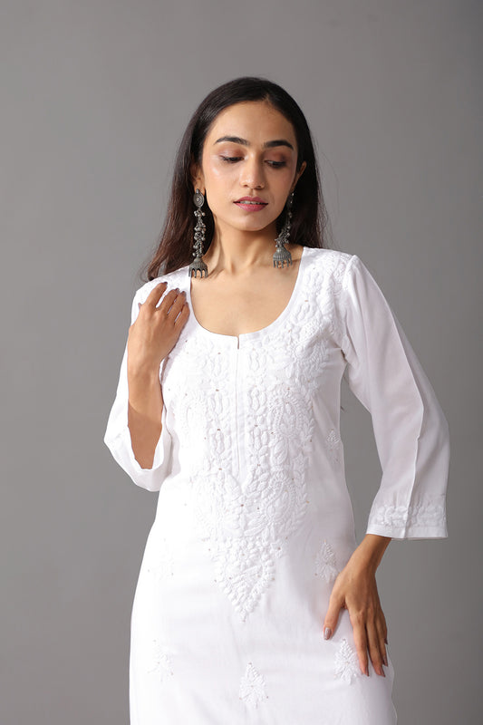 Gulistaan White 2 piece Rayon Kurta Plazzo set