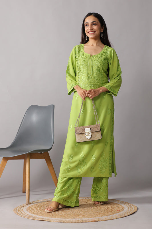Aayat Lime Green Rayon Kurta Pant set