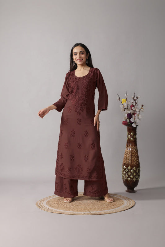 Ulfat Chocolate Brown 2 piece Rayon set