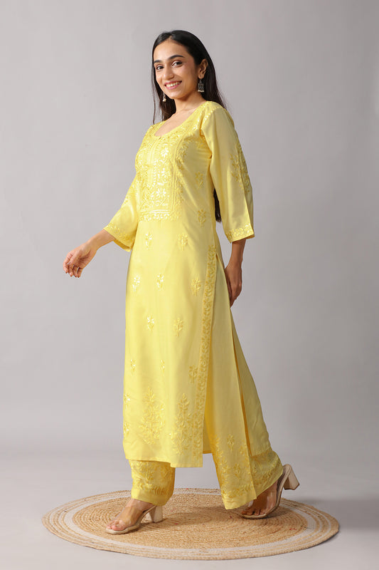 Aayat Pastel Yellow Rayon Kurta Pant set