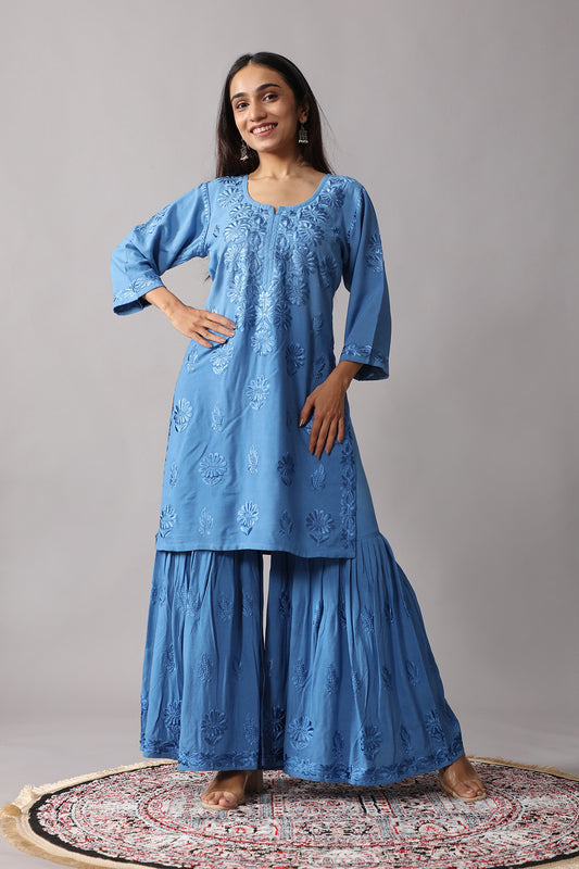 roohani Ice Blue rayon Garara set