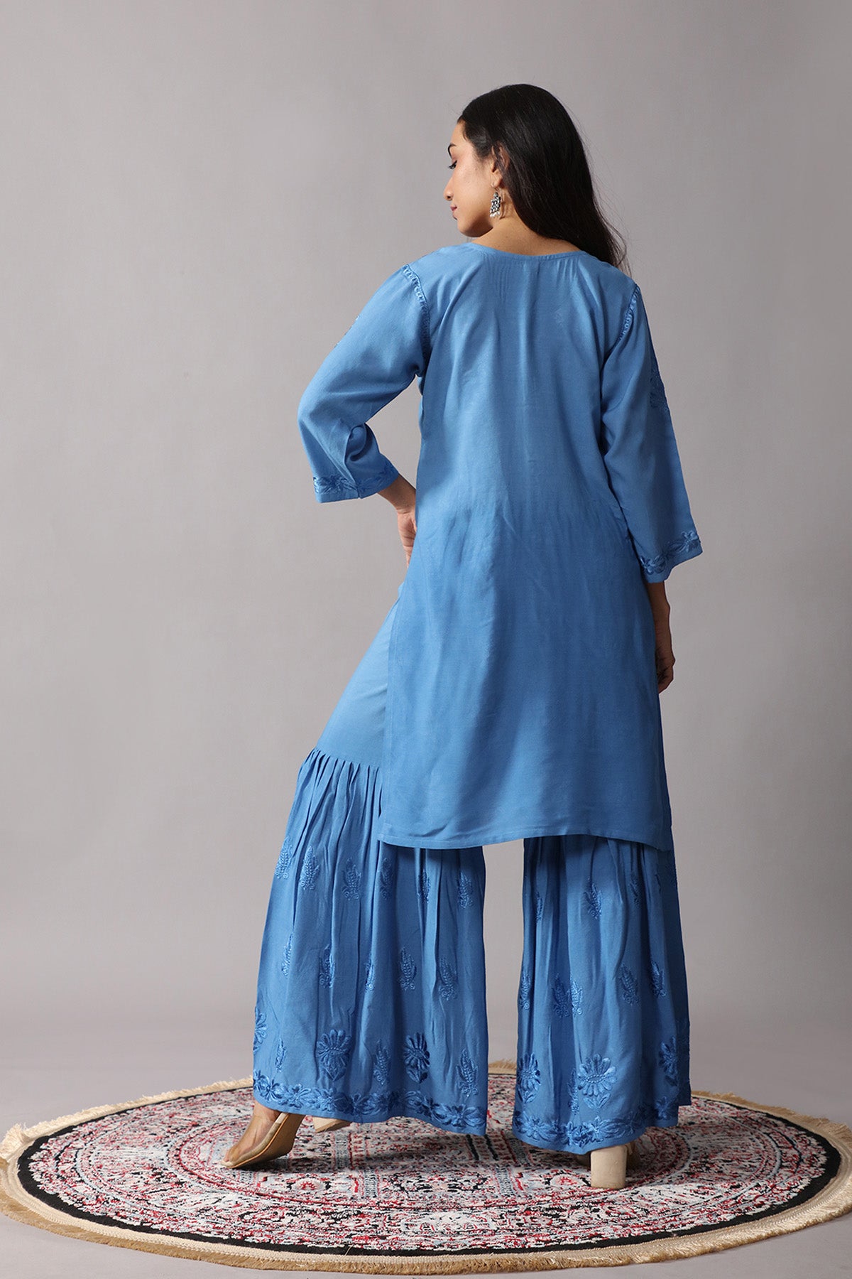 roohani Ice Blue rayon Garara set
