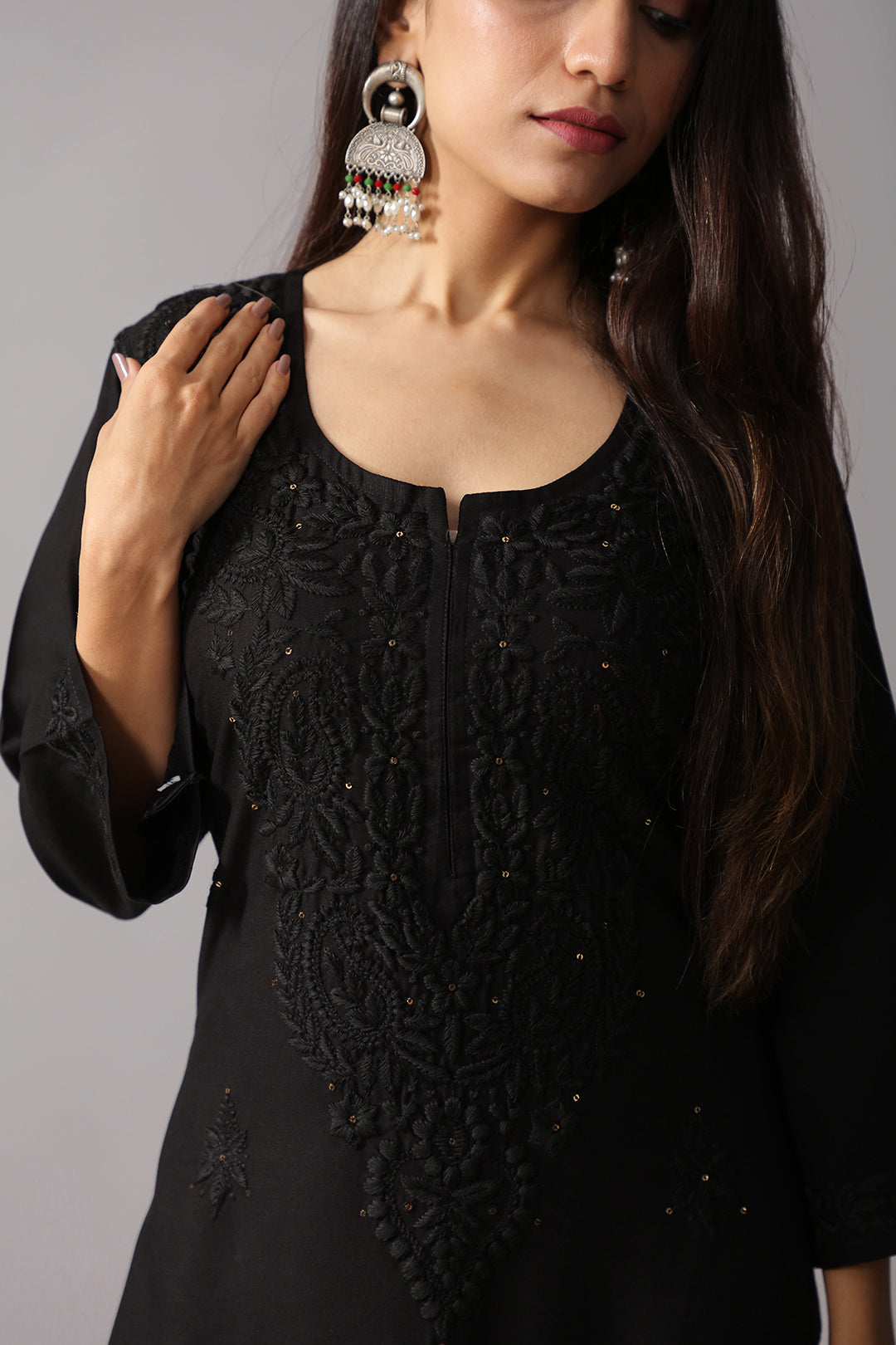 Gulistaan Black 2 piece Rayon Kurta Plazzo set