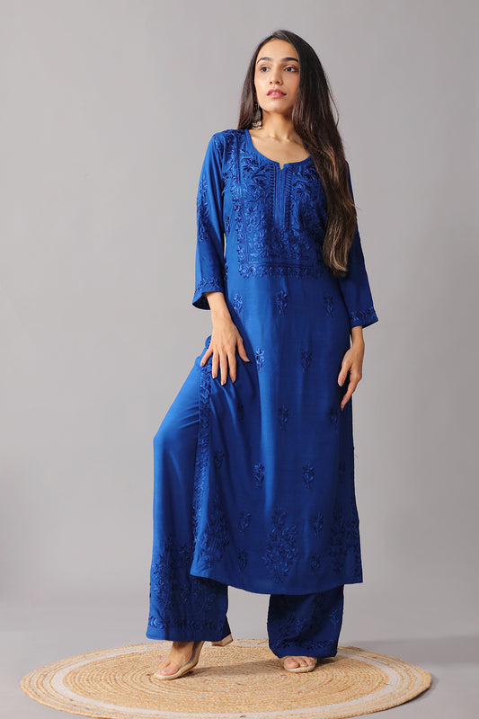 Aayat Royal Blue Rayon Kurta Pant set