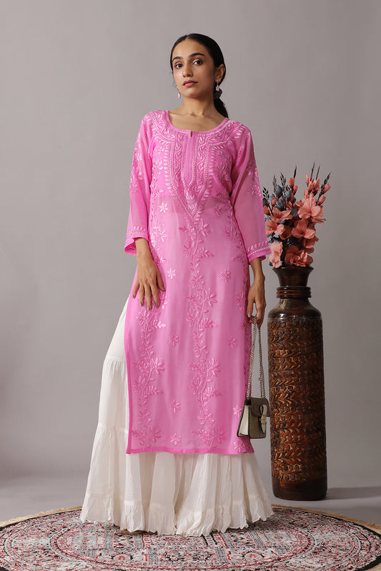 rivayat Baby Pink Viscose Georgette Kurta