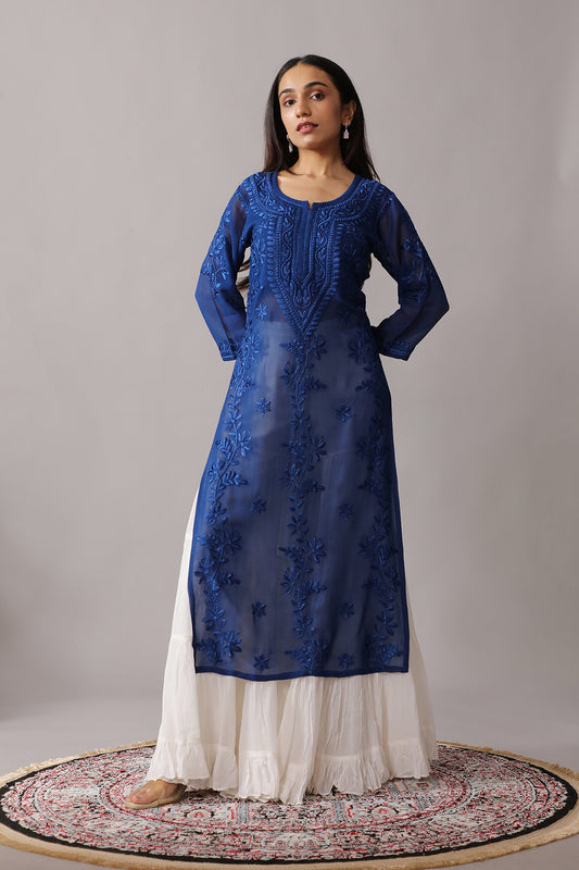 rivayat Royal Blue Viscose Georgette Kurta
