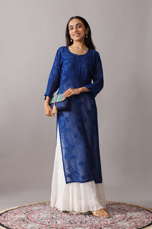 rivayat Royal Blue Viscose Georgette Kurta
