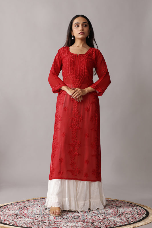rivayat Red Viscose Georgette Kurta