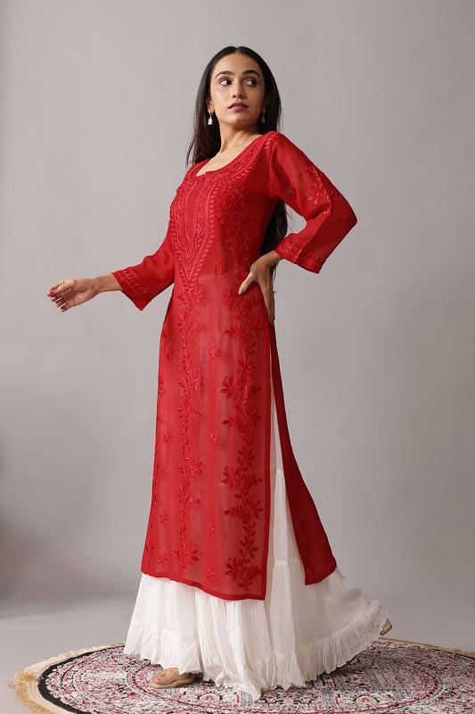 rivayat Red Viscose Georgette Kurta