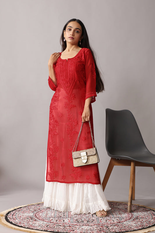 rivayat Red Viscose Georgette Kurta