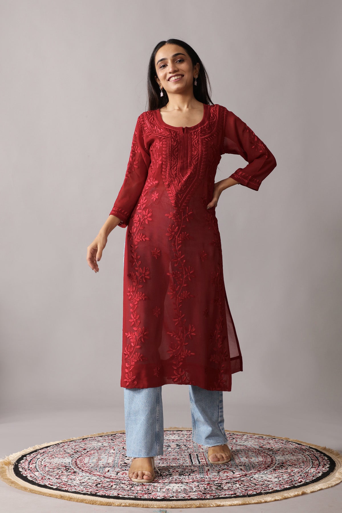 rivayat Maroon Viscose Georgette kurta