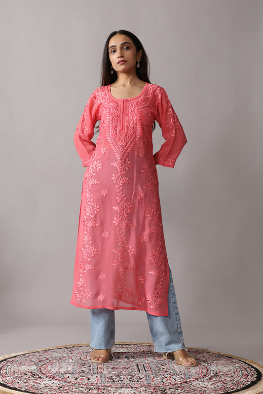 rivayat rose brown viscose georgette kurta
