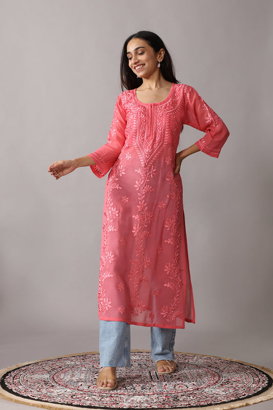 rivayat rose brown viscose georgette kurta
