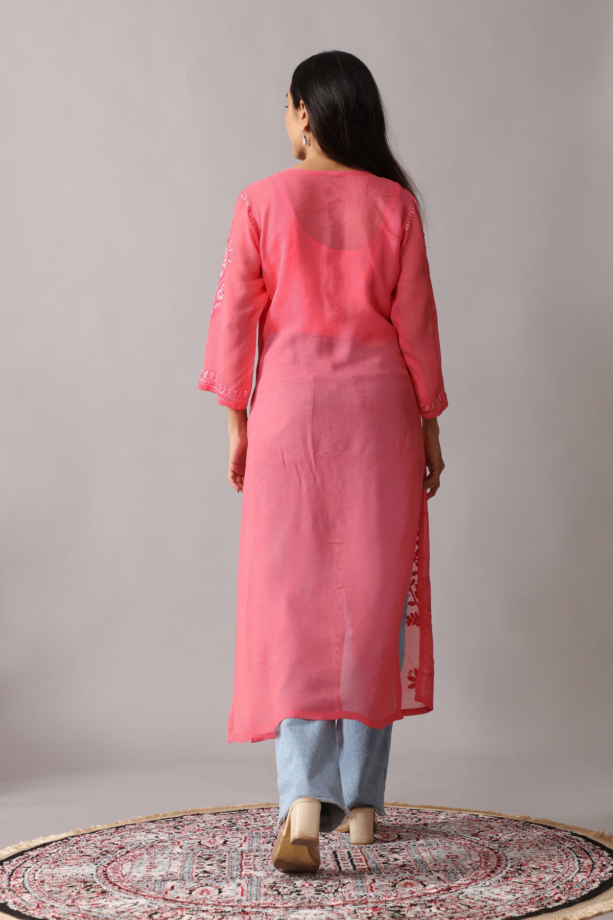 rivayat rose brown viscose georgette kurta
