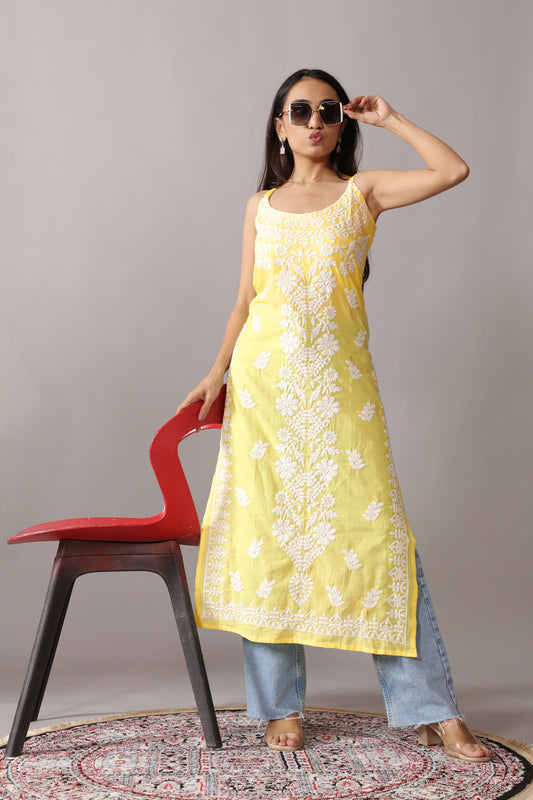 Nazakat Pastel Yellow Cotton Kurta