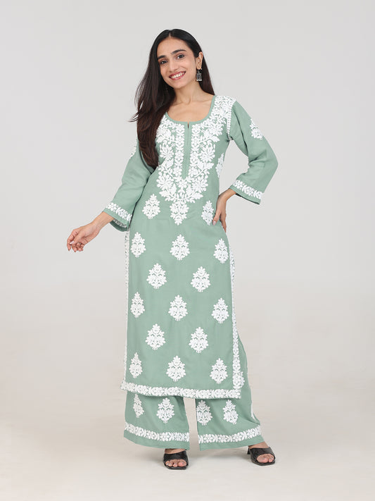 Arohi Powder Green Rayon Kurta Pant Set