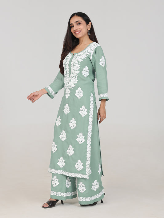 Arohi Powder Green Rayon Kurta Pant Set