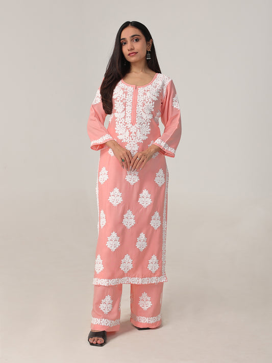 Arohi Peach Rose Rayon Kurta Pant set