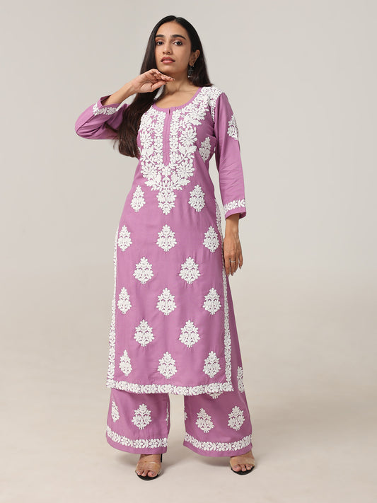 Aarohi Lavender Chikankari Kurta with Palazzo Set