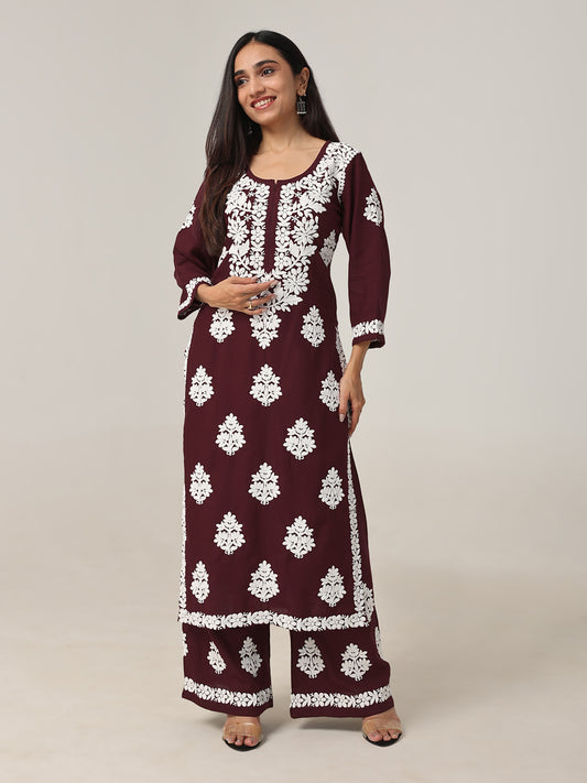 Arohi Deep Maroon Rayon Kurta Pant set