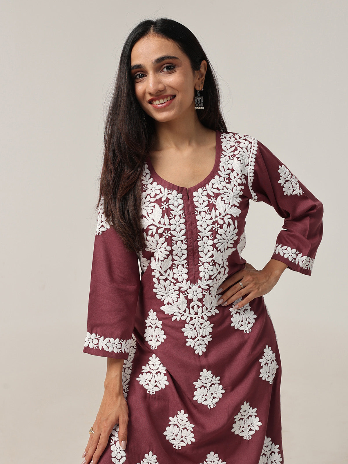 Aarohi Burgundy Chikankari Kurta with Palazzo Set
