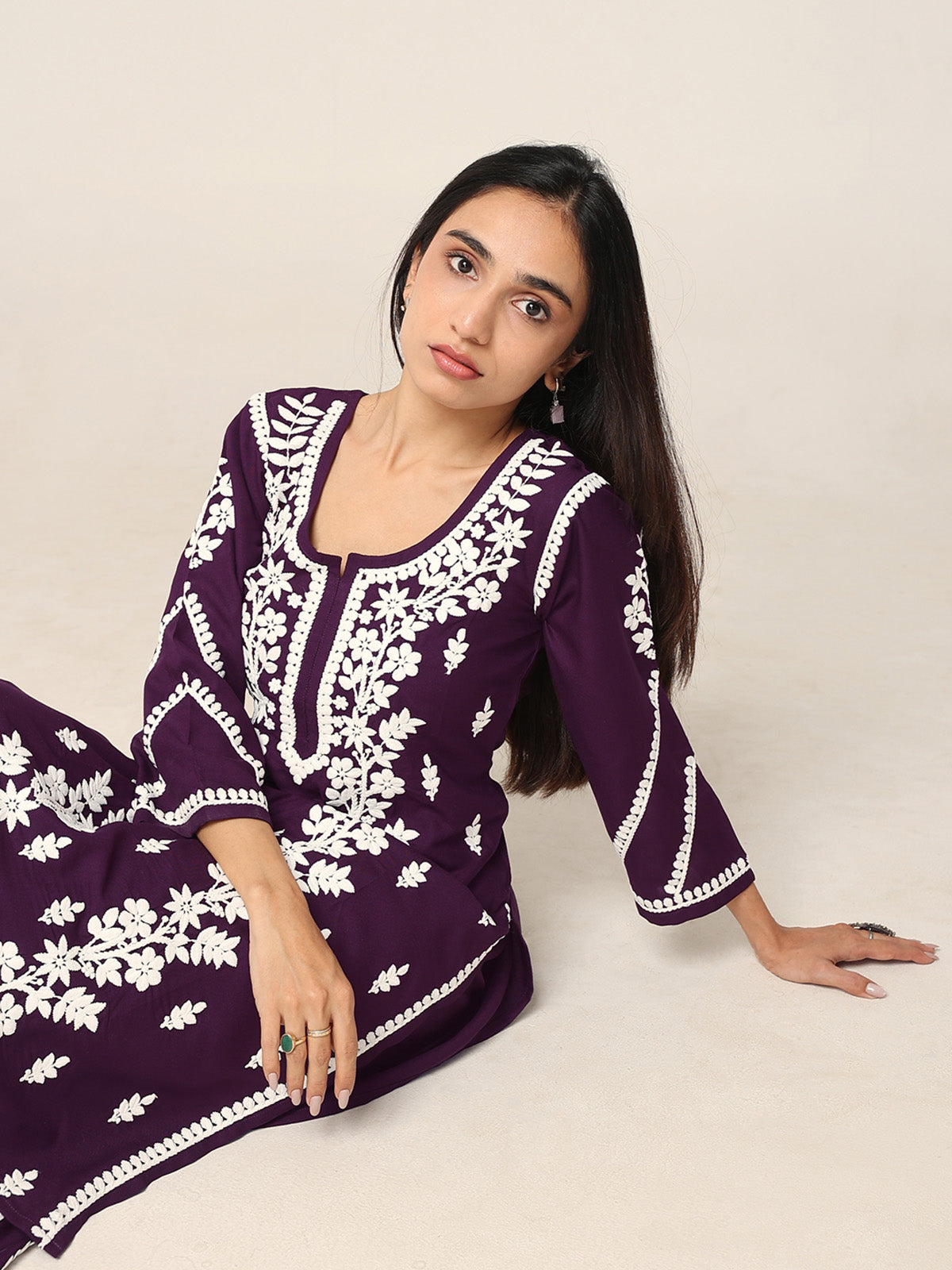 Shararat Purple Floral Embroidered Kurta Palazzo Set