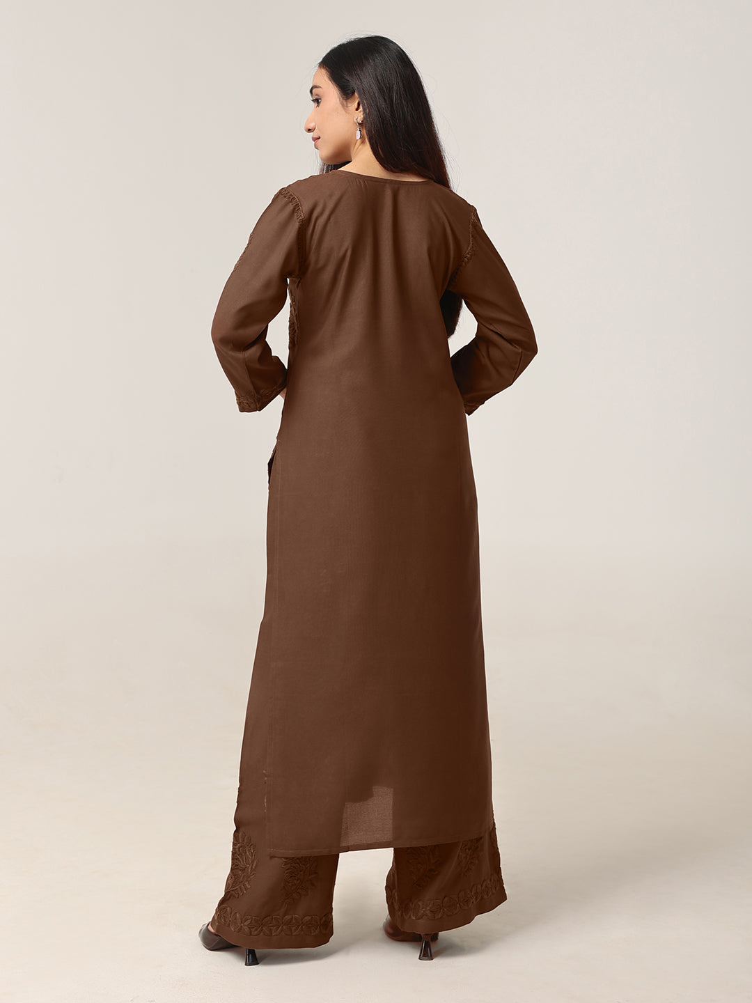 Avira Brown Floral Embroidered Kurta with Palazzos