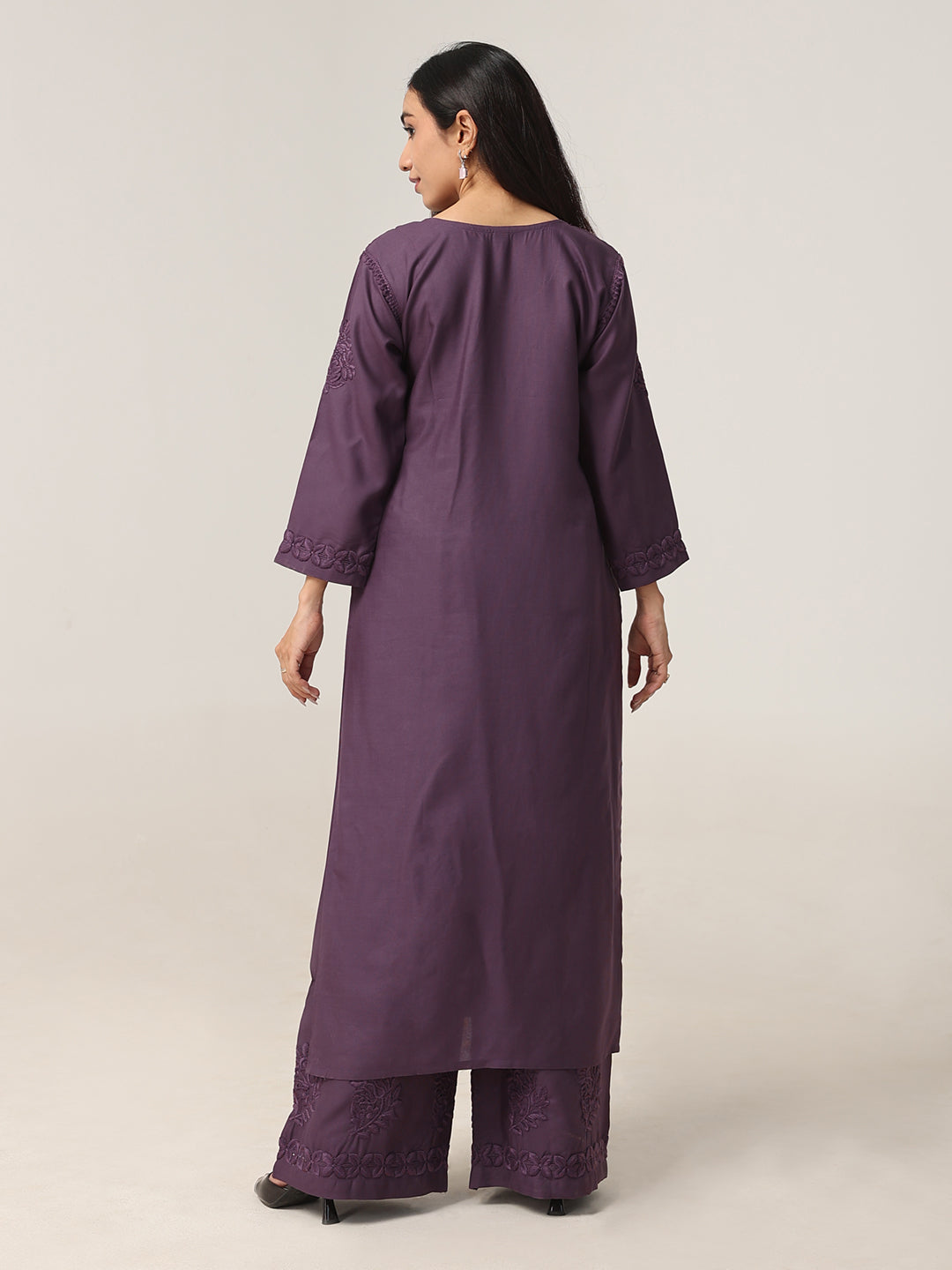 Avira Mauve Purple Floral Embroidered Kurta with Palazzos