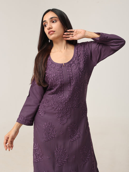 Avira Mauve Purple Floral Embroidered Kurta with Palazzos