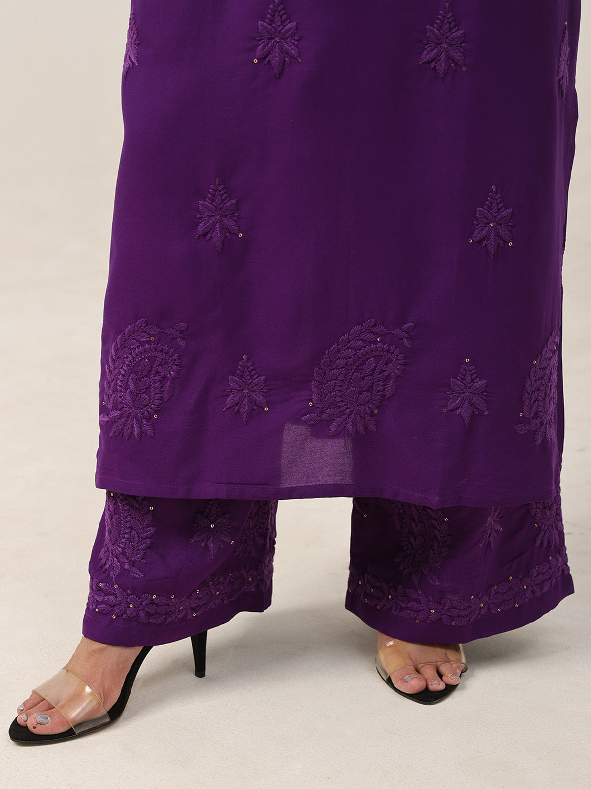 Gulistaan Purple 2 piece Rayon Kurta Plazzo set
