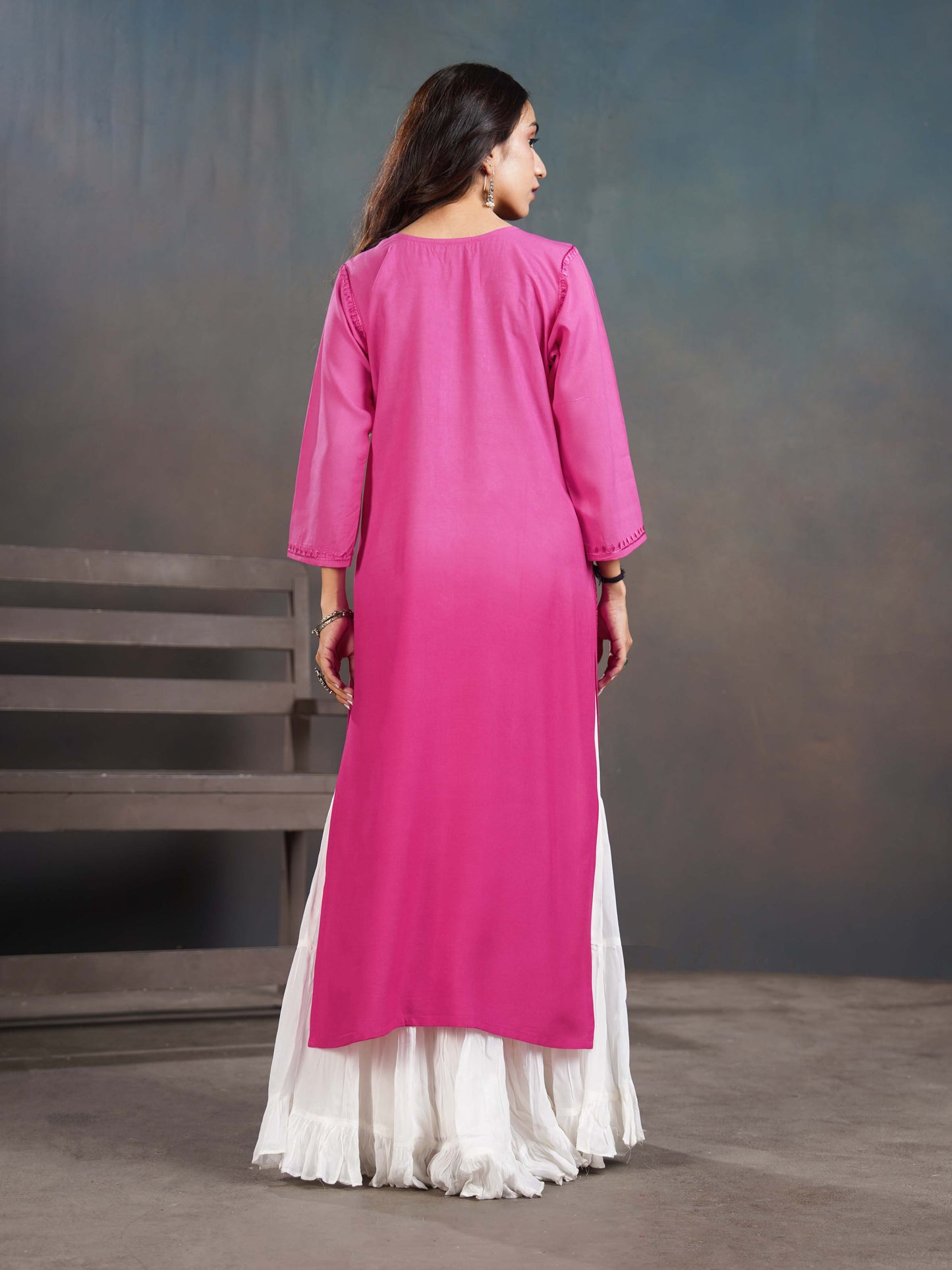 Amber Deep Pink Ombre Long Rayon Kurta