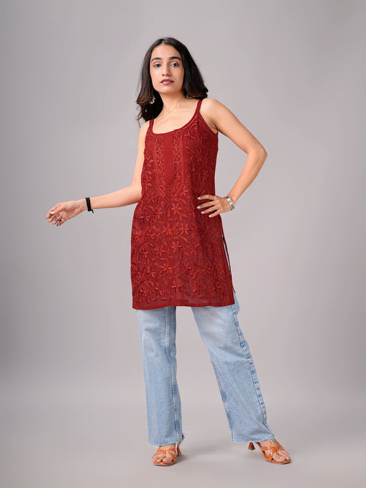 Eira Maroon Viscose Strappy Kurta
