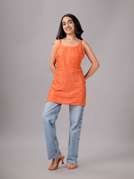 Eira Rust Orange Viscose Strappy Kurta