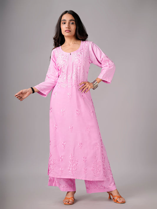 anora Baby Pink Rayon Kurta Pant set