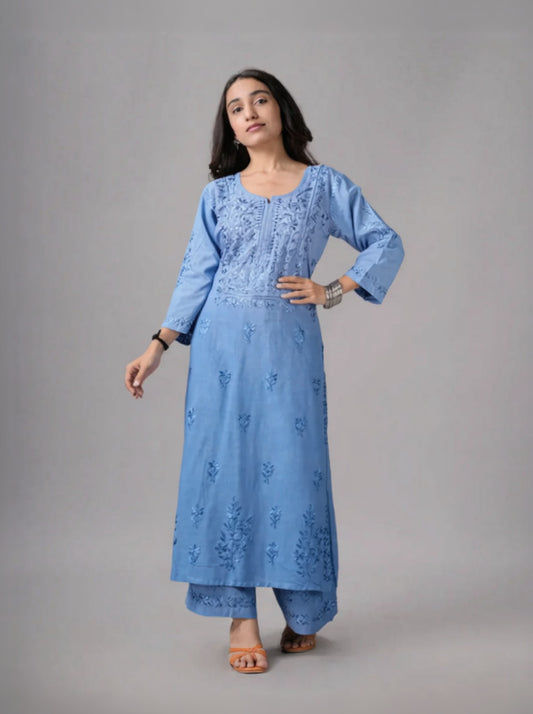 anora Ice Blue Rayon Kurta Pant set