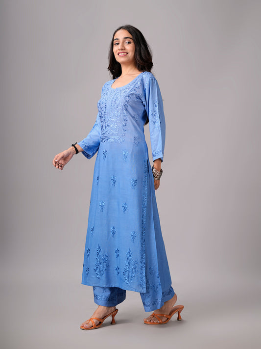 anora Ice Blue Rayon Kurta Pant set