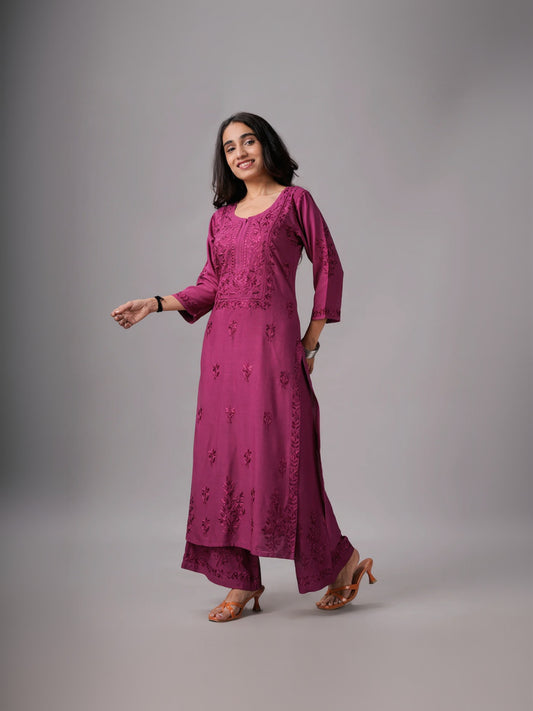 anora Smoky Purple Pink Rayon Kurta Pant set