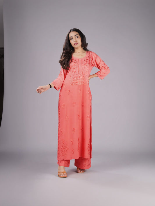 anora Rose Brown Rayon Kurta Pant set