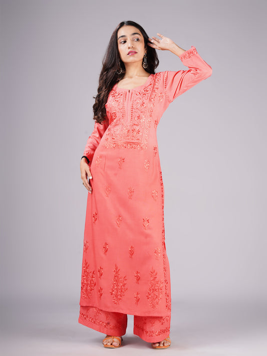 anora Rose Brown Rayon Kurta Pant set