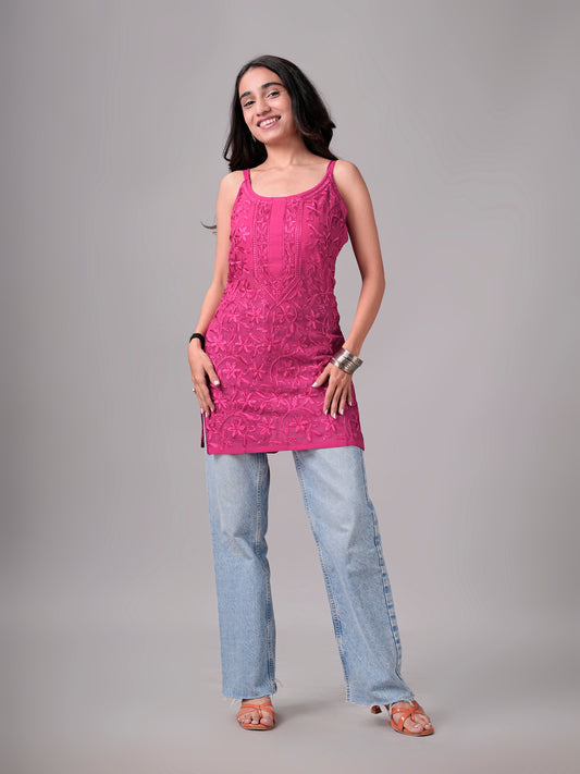 Eira Deep Pink Viscose Strappy Kurta