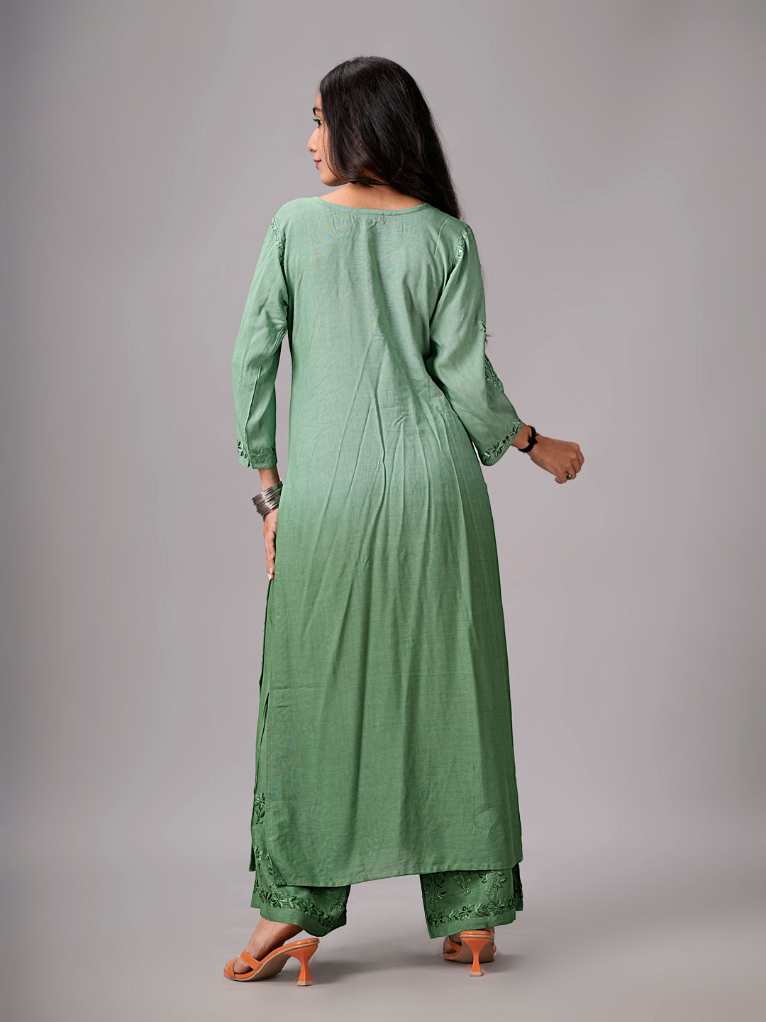 anora Sage Green Rayon Kurta Pant set