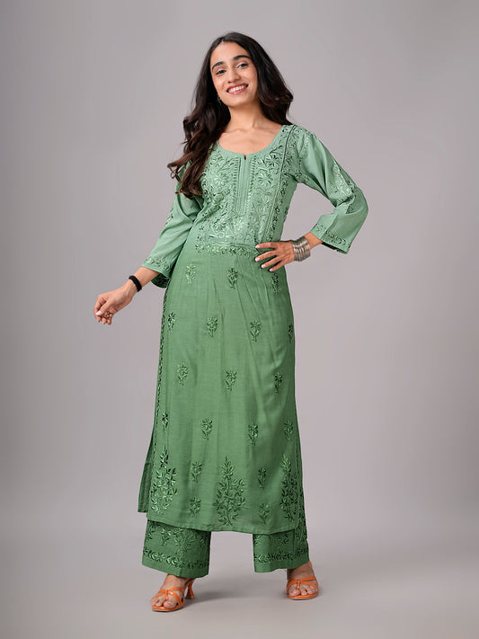 anora Sage Green Rayon Kurta Pant set