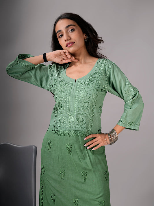 anora Sage Green Rayon Kurta Pant set