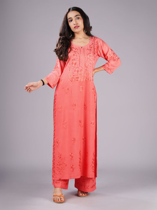 anora Rose Brown Rayon Kurta Pant set